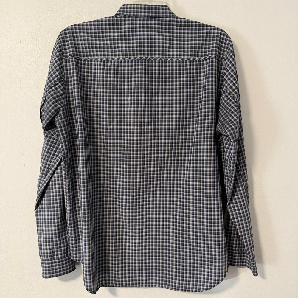 Theory Benner Trimont Men's XL Gingham Button Down Shirt Blue Grey Cotton Plaid - Picture 7 of 16